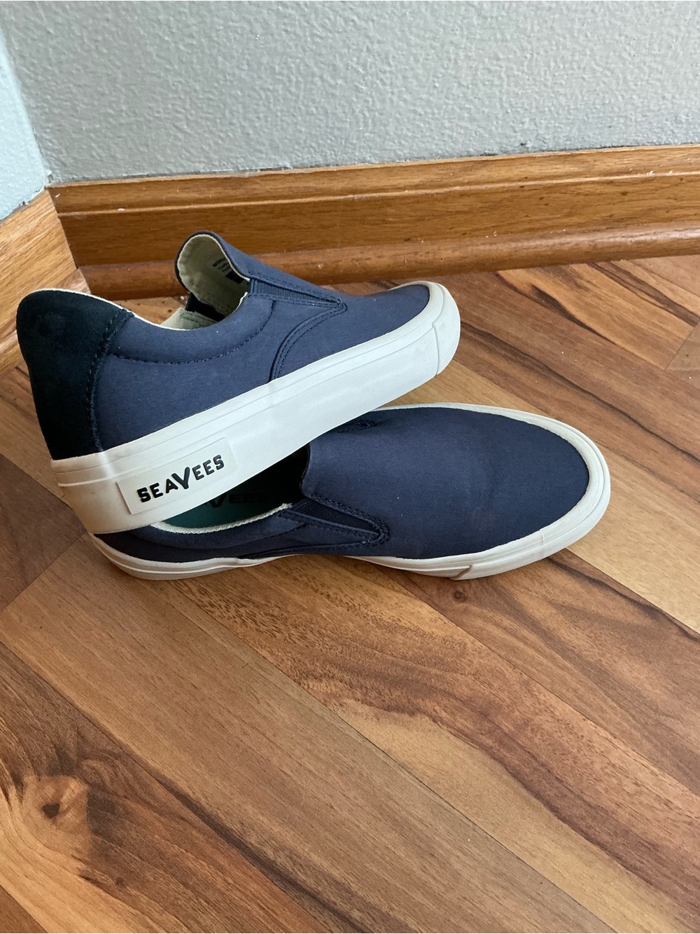 SeaVees Navy Canvas Slip-On Sneakers with White Sole